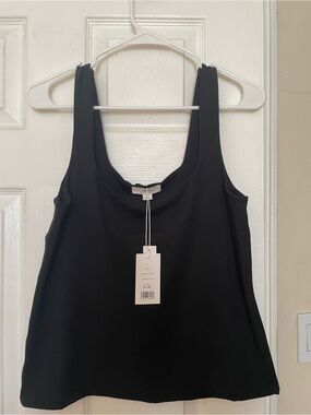 Vince Square Neck Tank Top Sleeveless Knit Stretch Double Layer Black sz L